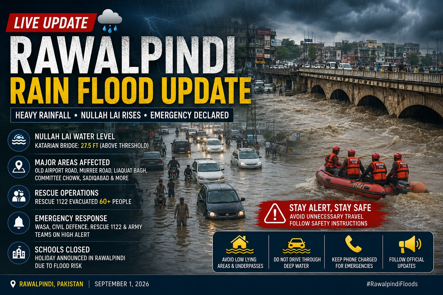 Rawalpindi Flood Alert Heavy Rain Raises Nullah Lai Water Level